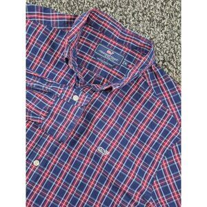 Vineyard Vines‎ Shirt Mens XL Blue Red Plaid Slim Fit Whale Long Sleeve Button